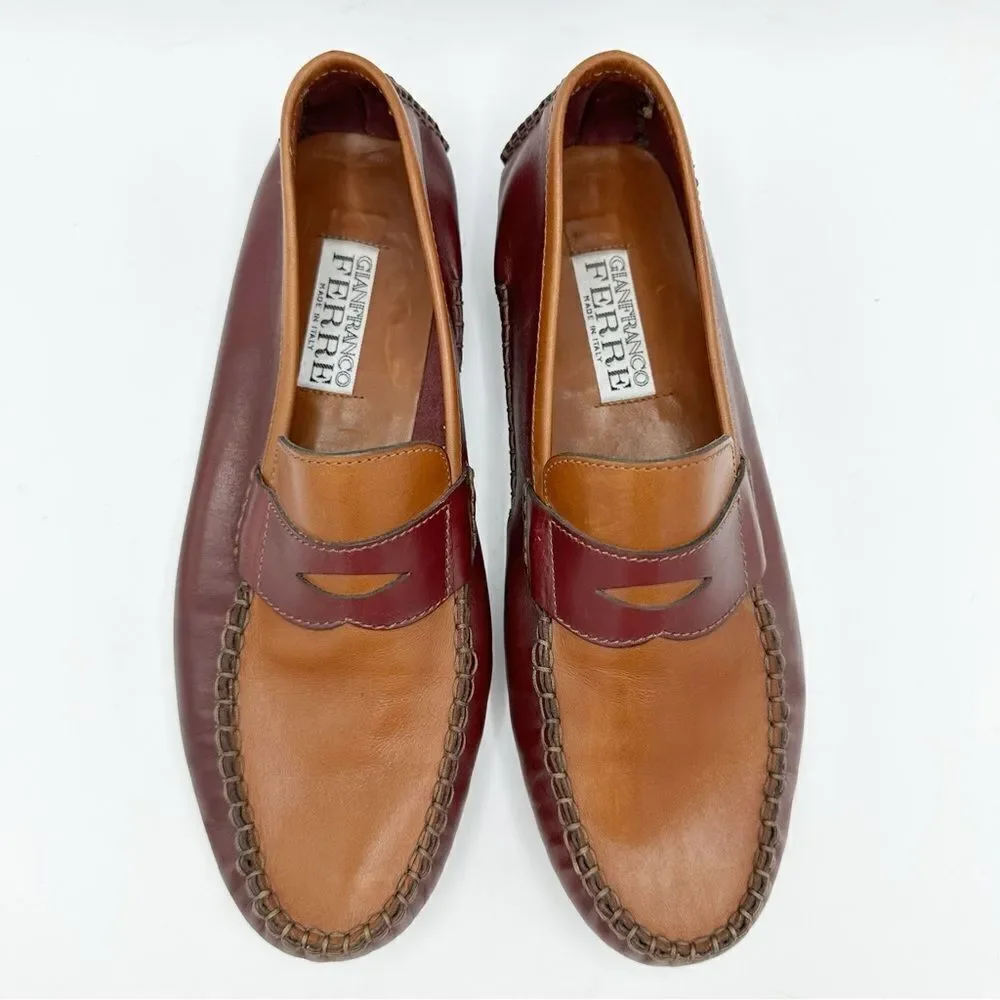 Vintage Gianfranco Ferre Two-Toned Leather Driving Moccasins‎ Sz 40.5 EUR 7.5 US
